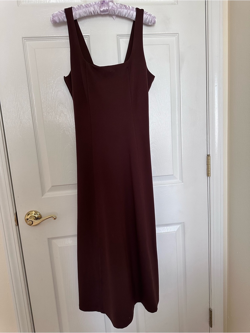 Sleeveless Square-Neck Midi Dress in Deep Brown
